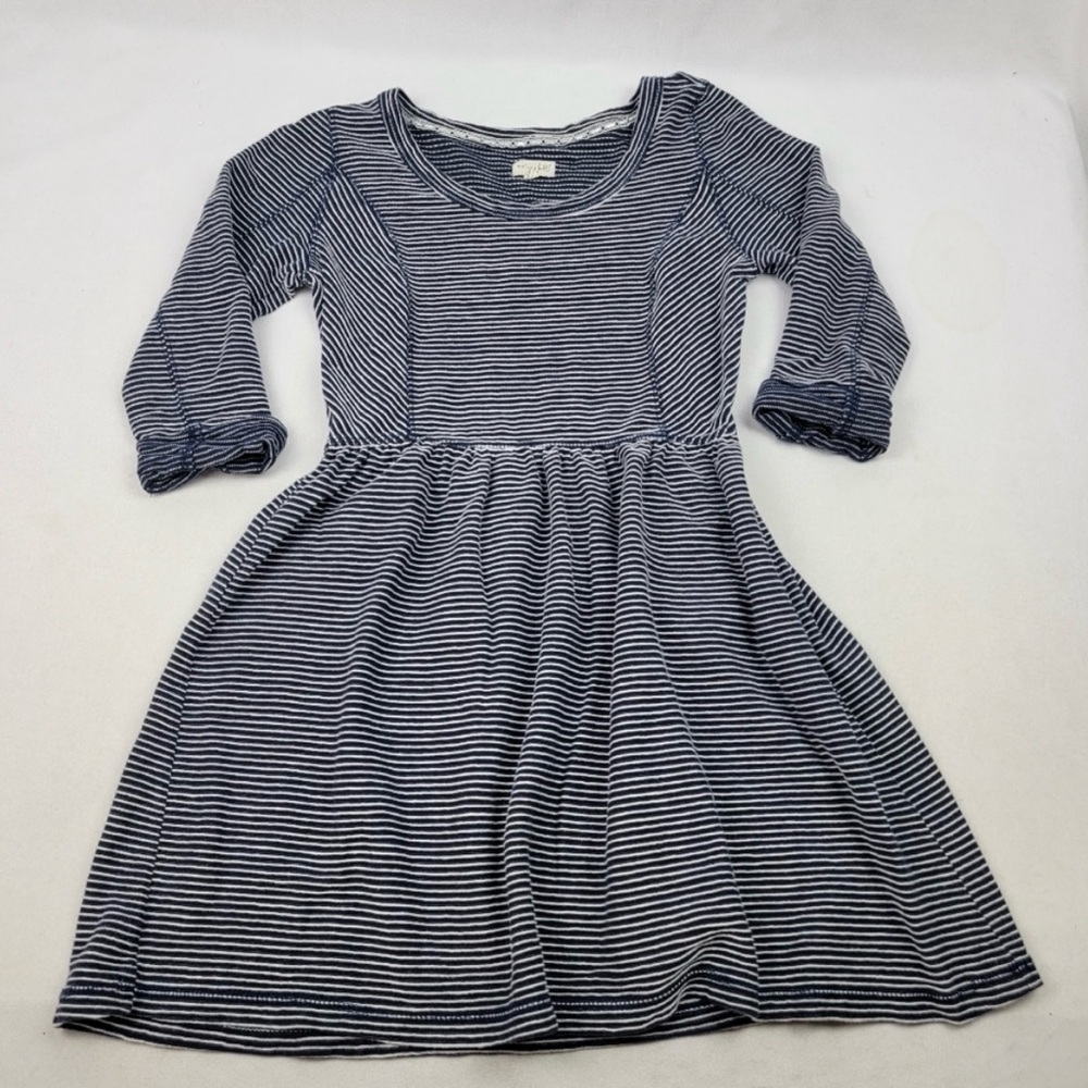Maison Jules navy and white striped 3/4 sleeve pleated waist dress